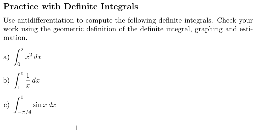 Problem Practice with Definite Integrals
