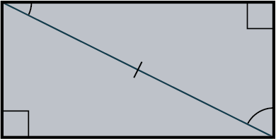 A rectangle is formed by joining two right triangles. The hypotenuses of both the triangles share the same side. The top-left and bottom-right angles of the rectangle are equal.