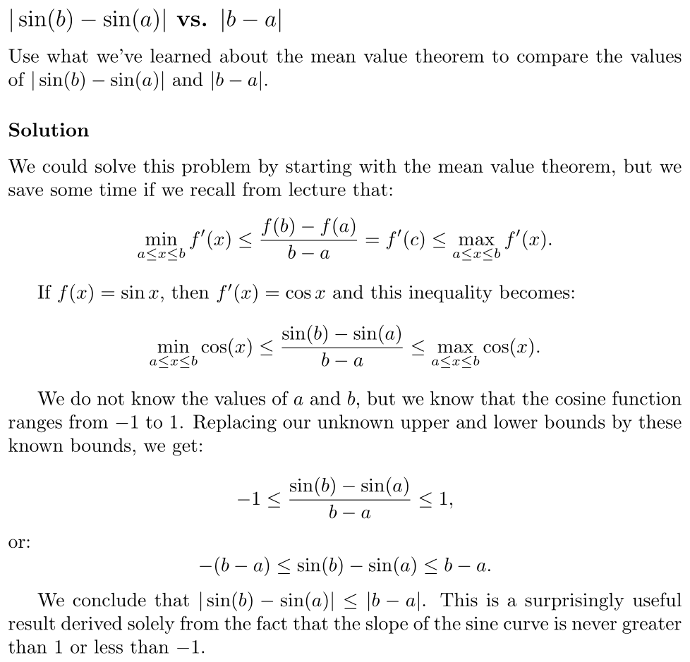 Answer | sin(b) − sin(a)| vs. |b − a|