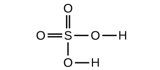 Figure D shows a sulfur atom forming double bonds with two oxygen atoms and single bonds with two oxygen atoms. Two of the oxygen atoms form a single bond with a hydrogen atom.