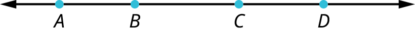 A line with four points, A, B, C, and D marked on it.