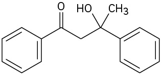 The structure shows a benzene ring attached to the carbonyl carbon that is single-bonded to a methylene group, which single-bonded to a carbon with hydroxyl, methyl, and phenyl groups.