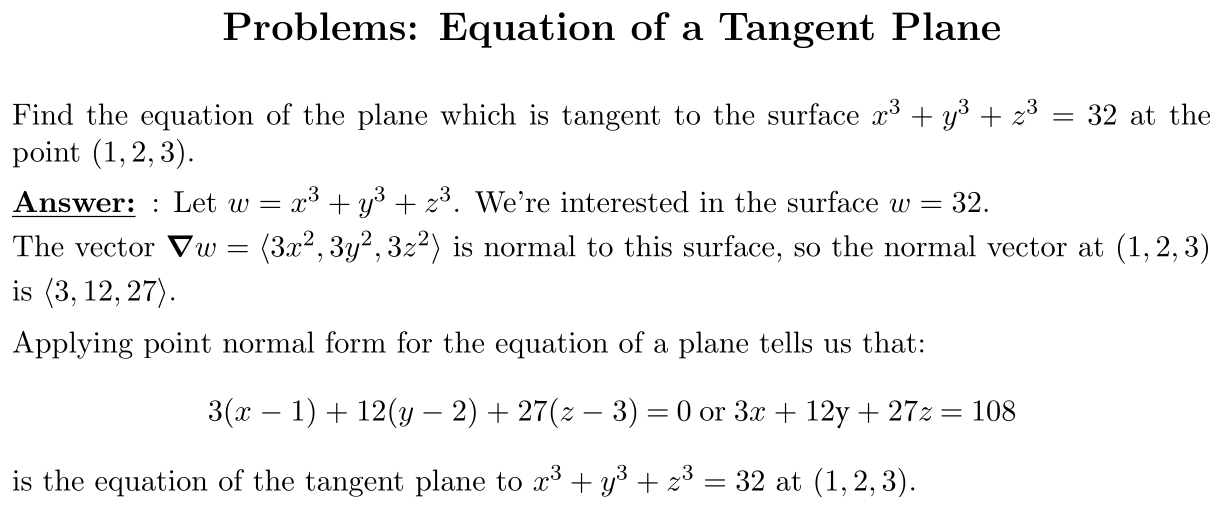 Answer Equation of a Tangent Plane