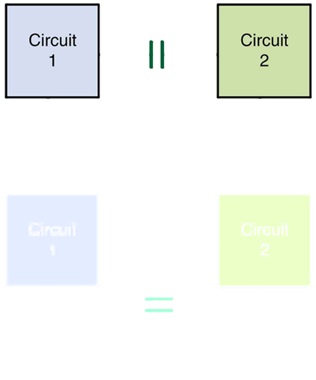 The figure describes two circuits with two different connections. The first part of the diagram shows circuit one and circuit two connected in series and a capacitor C is connected between them. Both the circuits are shown as grounded. The second part of the diagram shows two circuits circuit one and circuit two connected to each other. At the point of connection one end of the capacitor is connected and the other end of the capacitor is grounded. Both the circuits are shown as grounded.