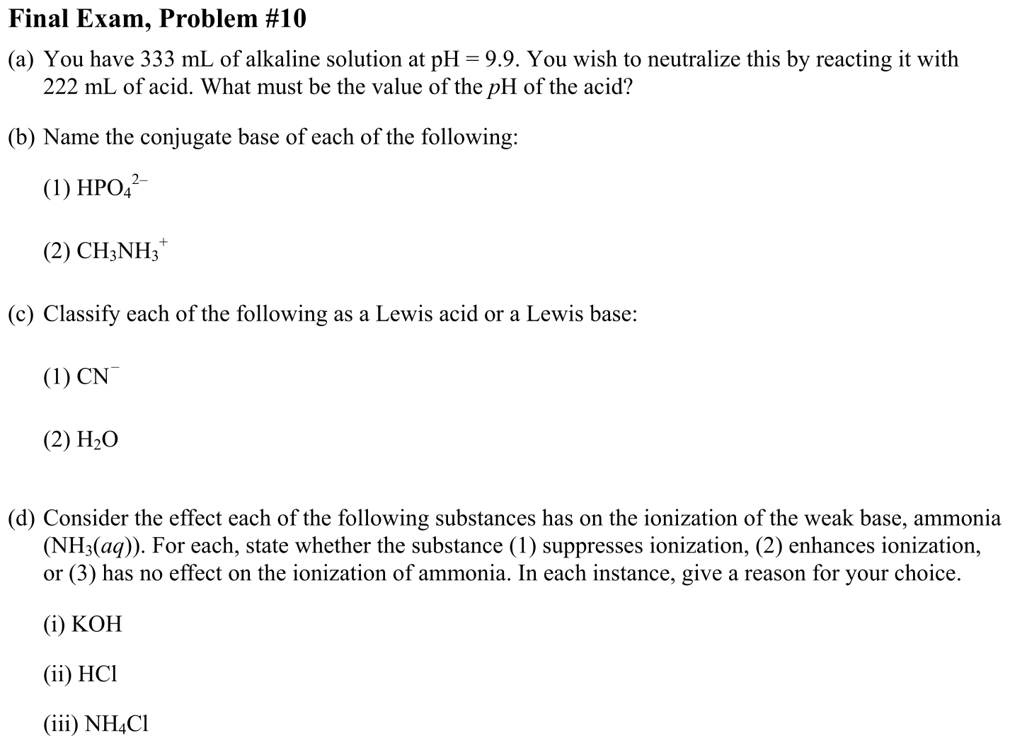 Problem Final Exam, Problem #10