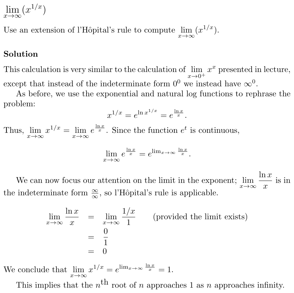 Answer limₓ→∞ (x¹/ˣ)