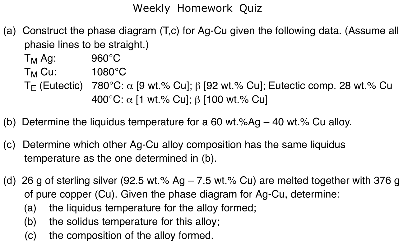 Problem Weekly Homework Quiz