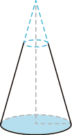 An image of a cone is shown. There is a dark dotted line at the top indicating a smaller cone.