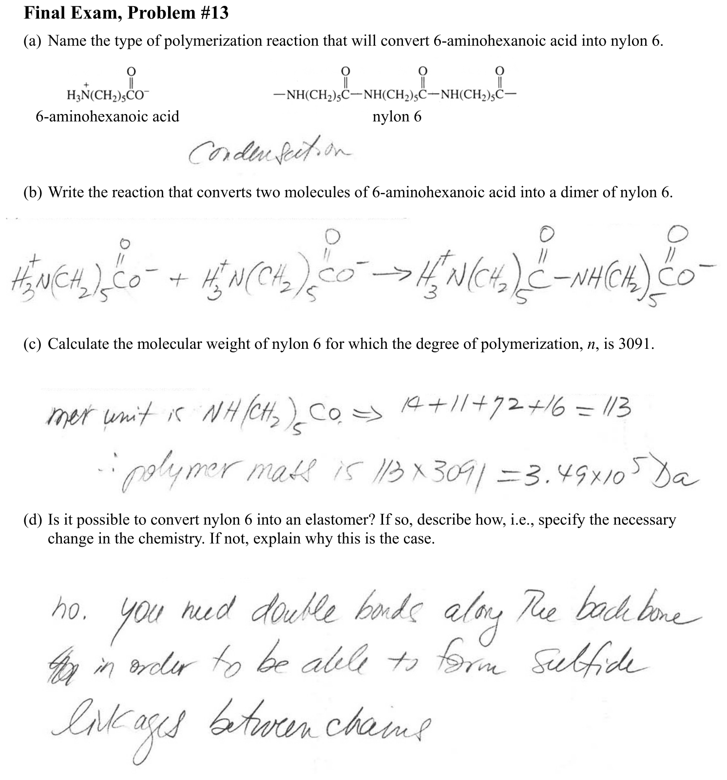 Answer Final Exam, Problem #13