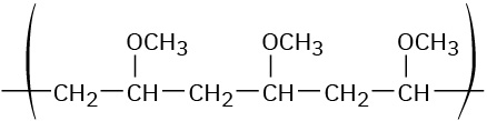 The polymer enclosed in parentheses shows a 6-carbon chain. The alternate carbons are each bonded to a methoxy group.