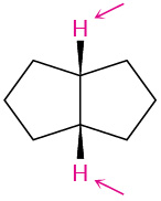 Chemical structure of cis-bicyclo[3.3.0]octane. Two arrows point toward the highlighted hydrogens on fusion carbons.