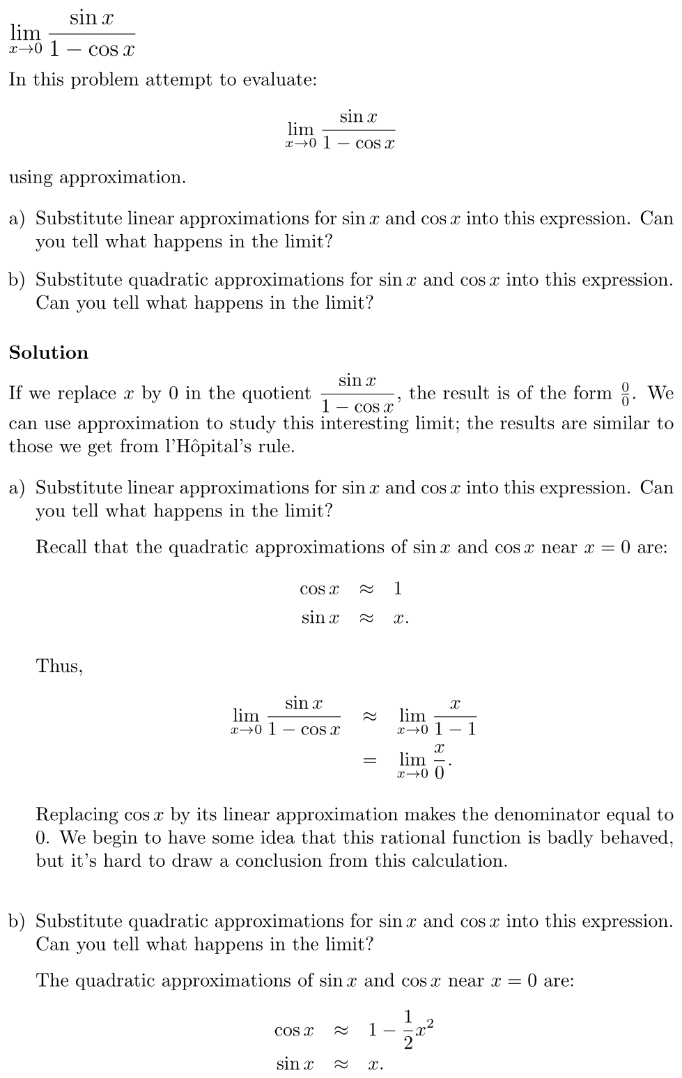 Answer limₓ→₀ sin x/(1 − cos x)