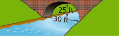 The figure shows a parabolic arch formed in the foundation of the bridge. The arch is 25 feet high and 30 feet wide.