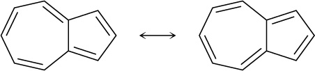 Two resonance structures of azulene, separated by a double-headed arrow.