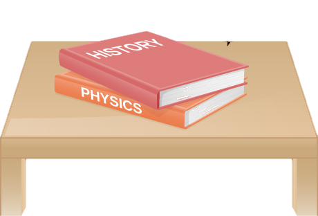 A picture of two books piled on a desk.