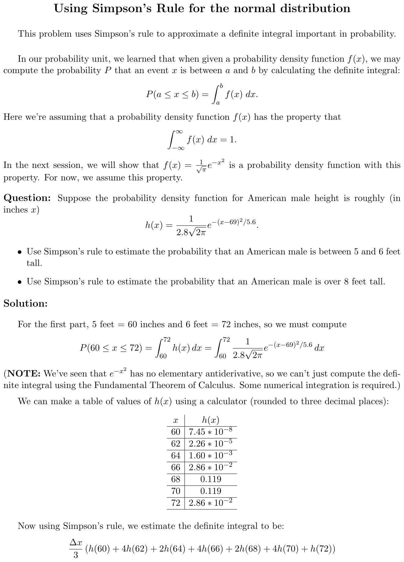 Answer Using Simpson’s Rule for the normal distribution