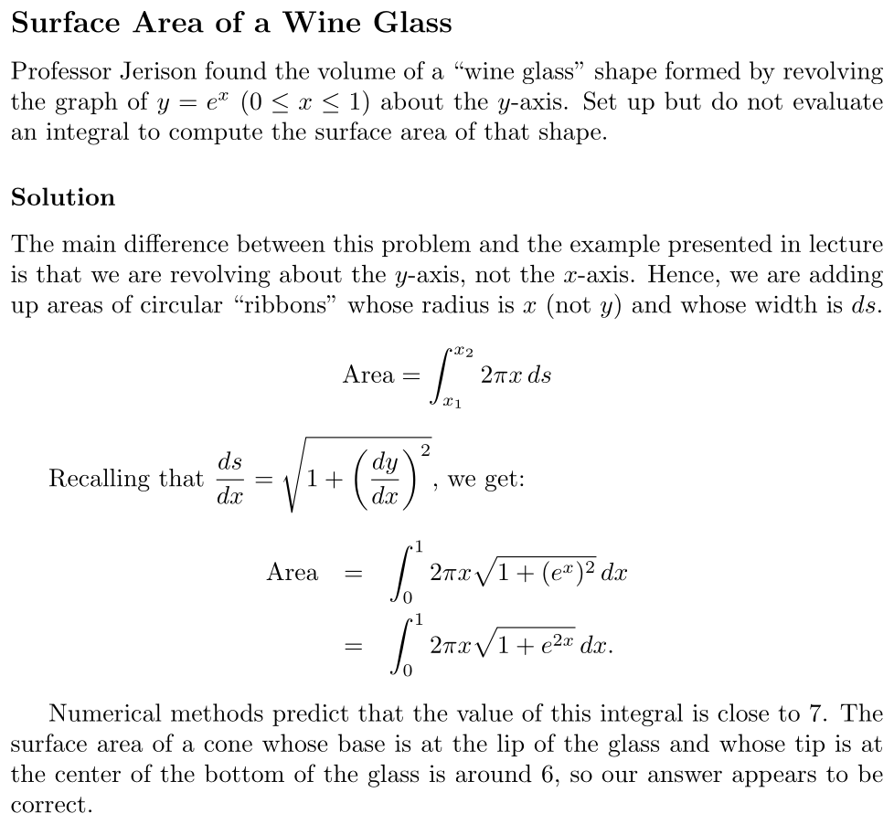 Answer Surface Area of a Wine Glass