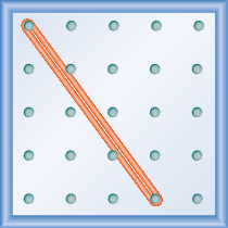The figure shows a grid of evenly spaced dots. There are 5 rows and 5 columns. There is a rubber band style loop connecting the point in column 1 row 1 and the point in column 4 row 5.