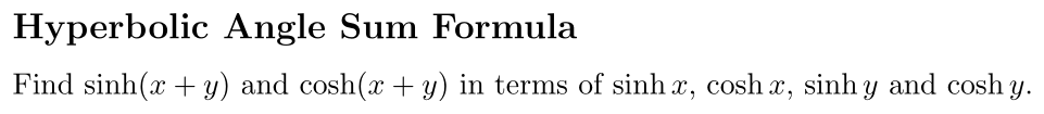 Problem Hyperbolic Angle Sum Formula