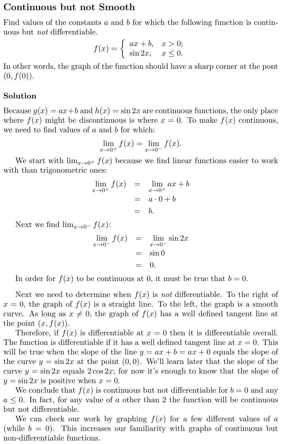 Answer Continuous but not Smooth