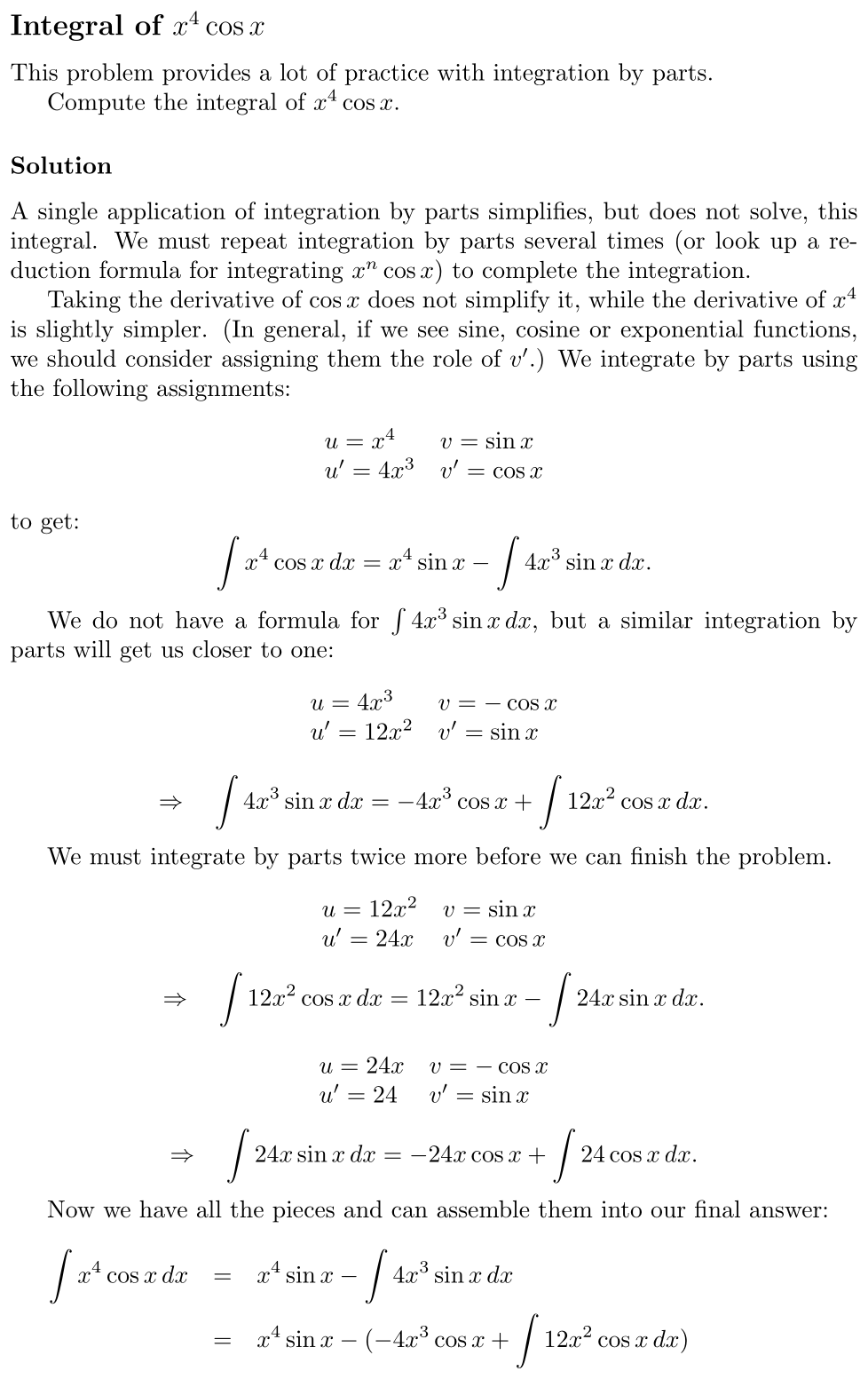 Answer Integral of x⁴ cos x