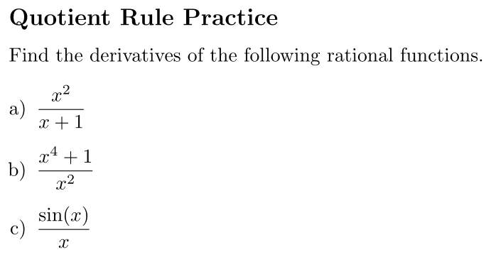 Problem Quotient Rule Practice