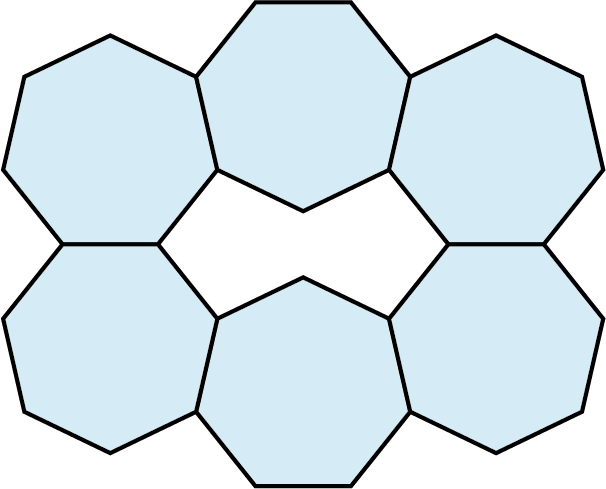 A tessellation pattern is made up of six heptagons.