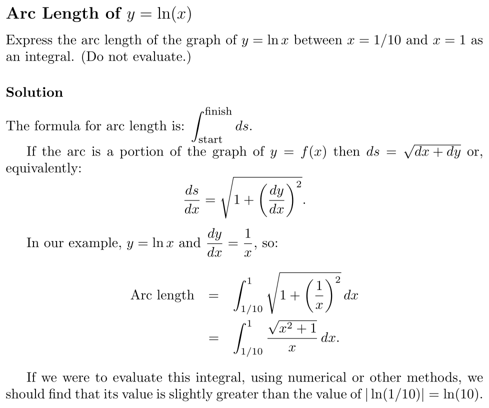Answer Arc Length of y = ln(x)
