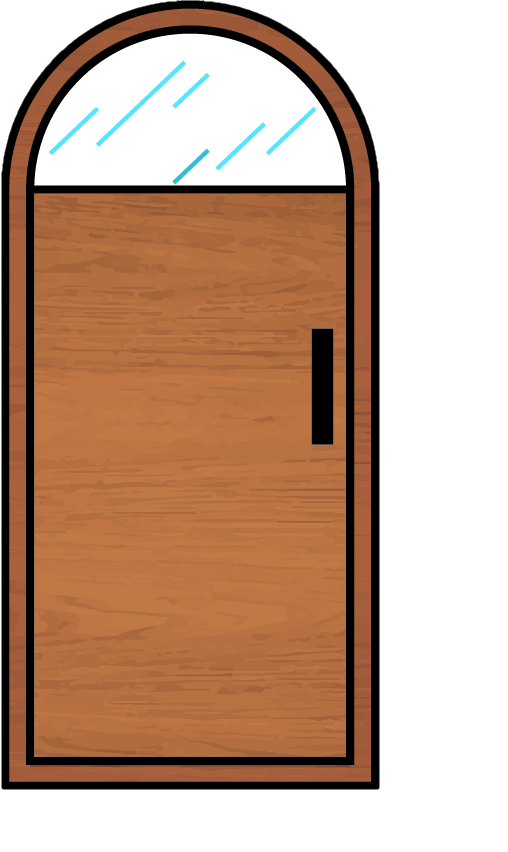 A door resembles a semicircle placed on top of a rectangle. The length and width of the rectangle are 6.25 feet and 3.5 feet. The diameter of the semicircle is 3.5 feet.