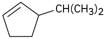 A five-membered ring with a double bond. There is an isopropyl group one carbon away from the double bond