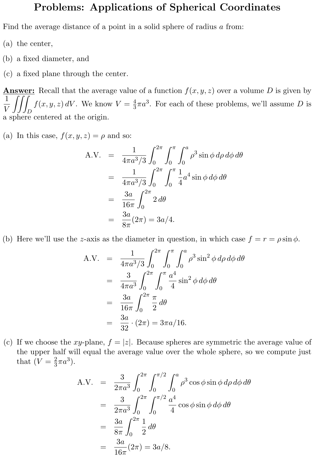 Answer Applications of Spherical Coordinates