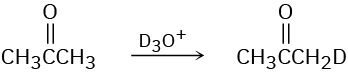 Acetone reacts with trideuteriooxidanium ion to form a product in which one of the hydrogen atoms on acetone has been replaced by a deuterium atom.