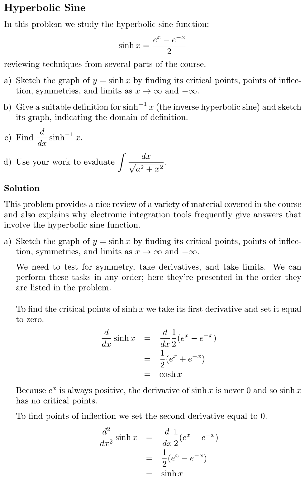 Answer Hyperbolic Sine