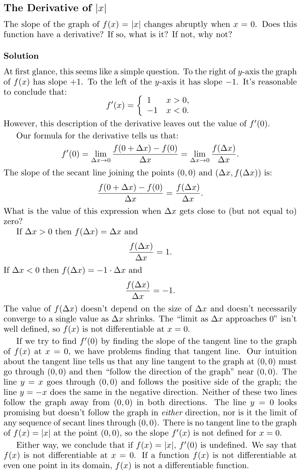 Answer The Derivative of |x|