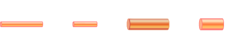 The figure shows four cylinders representing sections of wire. The length and diameter of the wires are indicated graphically and with labels below. The wires labeled 2L are the same length and twice as long as the wires labeled L. The wires labeled 2D are twice as thick as the wires labeled D. Wire 1: 2L, D (long, thin). Wire 2: L, D (short, thin). Wire 3: 2L, 2D (long, thick). Wire 4: L, 2D (short, thick).