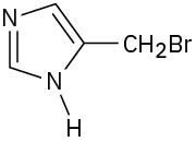 The structure of an imidazole, with an N-H group at C 1, nitrogen at C 3, and a bromomethyl group at C 5.