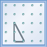 The figure shows a grid of evenly spaced dots. There are 5 rows and 5 columns. There is a rubber band style triangle connecting three of the three points at column 2 row 3, column 2 row 5,and column 3 row 5.
