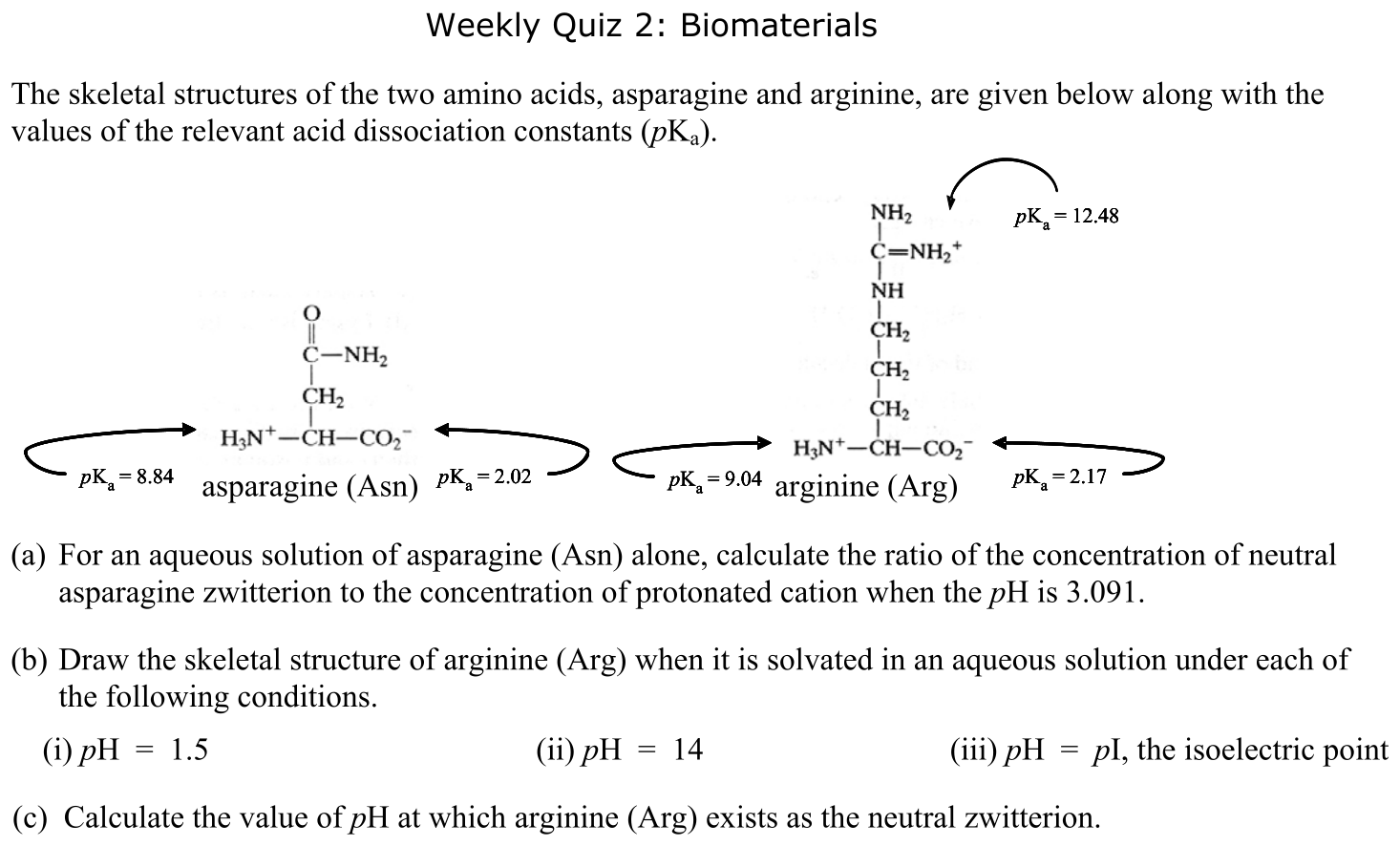 Problem Weekly Quiz 2: Biomaterials