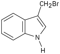 The structure of an indole comprises a benzene ring fused to a cyclopentene, with an N-H group at C 1, and a bromomethyl group at C 3.