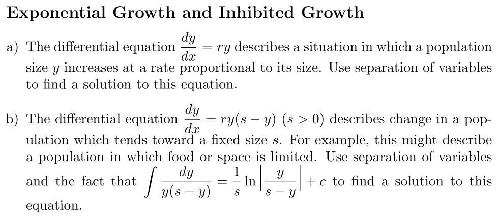 Problem Exponential Growth and Inhibited Growth