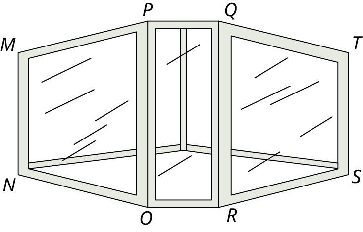 An illustration shows three planes, M N O P, O P Q R, and Q R S T. The planes are placed next to each other.