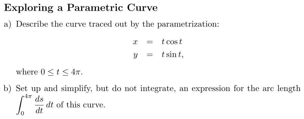 Problem Exploring a Parametric Curve