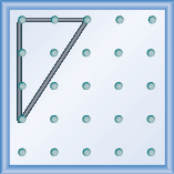 The figure shows a grid of evenly spaced dots. There are 5 rows and 5 columns. There is a rubber band style triangle connecting three of the three points at column 1 row 1, column 1 row 4,and column 3 row 1.