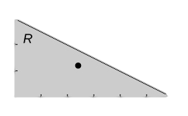 A triangular region R bounded by the x and y axes and the line y = negative x/2 + 3, with a point marked at (12/5, 6/5).