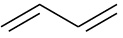 The chemical structure of 1,3-butadiene that has two double bonds functional group.