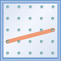 The figure shows a grid of evenly spaced dots. There are 5 rows and 5 columns. There is a rubber band style loop connecting the point in column 1 row 4 and the point in column 5 row 3.