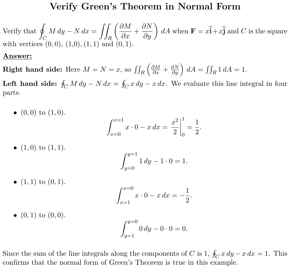 Answer Verify Green’s Theorem in Normal Form