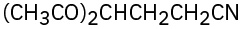 A four-carbon chain in which C 1 is part of a cyano group, with two acetyl groups (C H 3 C O) on C 4.