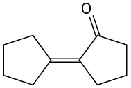 The structure shows a cyclopentane ring connected to cyclopentanone through a double bond. The double bond is shared between the first carbon of cyclohexane and the second carbon of cyclopentanone.