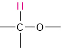 A carbon with two open single bonds is bonded to a highlighted hydrogen and oxygen atom that has an open single bond.